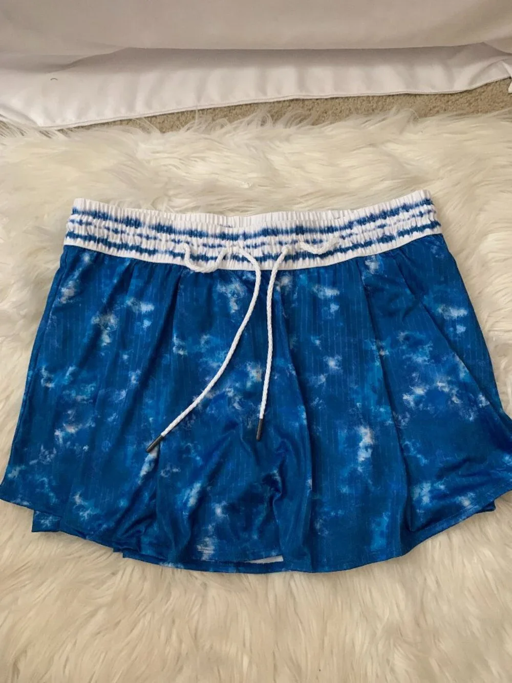 LUCKY IN LOVE Shibori Stripe High Waist Skirt in Blue Sz LARGE